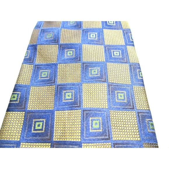 Courage  Multi Color Geometric Silk Classic Wide Necktie Tie Gold/Blue/Green - Picture 5 of 5
